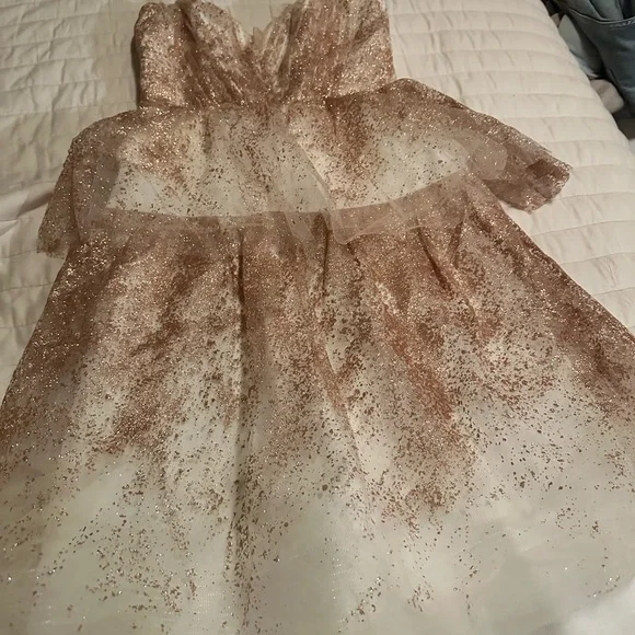 Marchesa Notte Pink and White Embellished Babydoll Dress Sweetheart Neckline - Picture 10 of 12